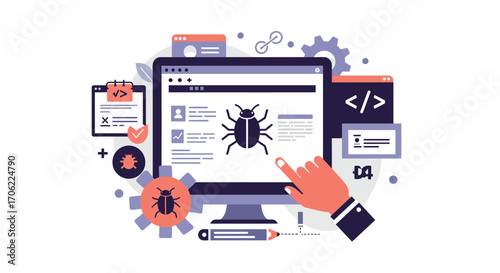 Bug tracking in software development: modern flat design for project management