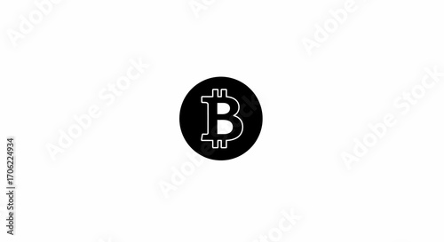Minimalist bitcoin symbol in black circle on white background for cryptocurre…