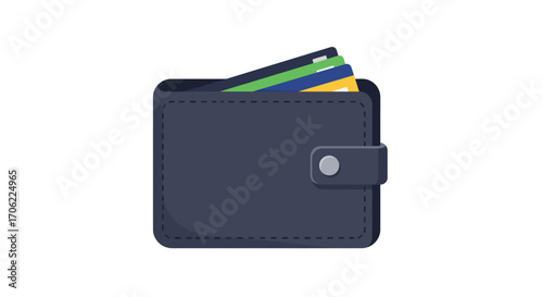 Dark wallet with colorful credit cards on clean white background