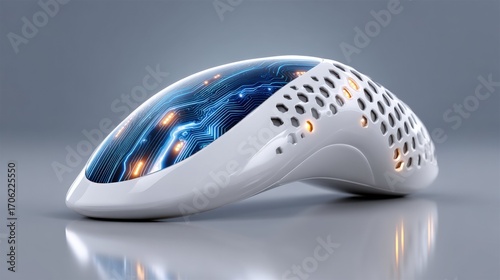 Futuristic Smart Wearable Device with AI Machine Learning Technology Expo Product Showcase Modern Environment Close-Up View