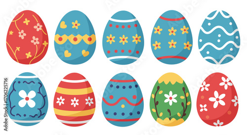 Colorful easter eggs with floral and geometric patterns
