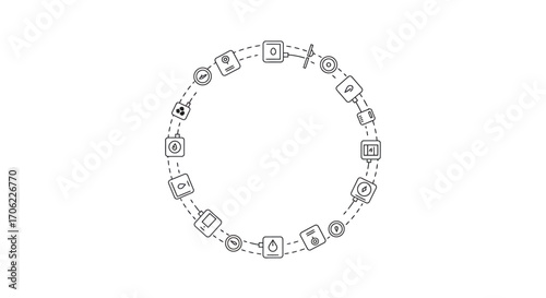 Linear smart home icons in circular arrangement with connected devices