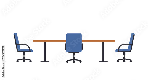 Modern office chairs and conference table on white background