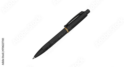 Detailed black ballpoint pen on white background for office and school use