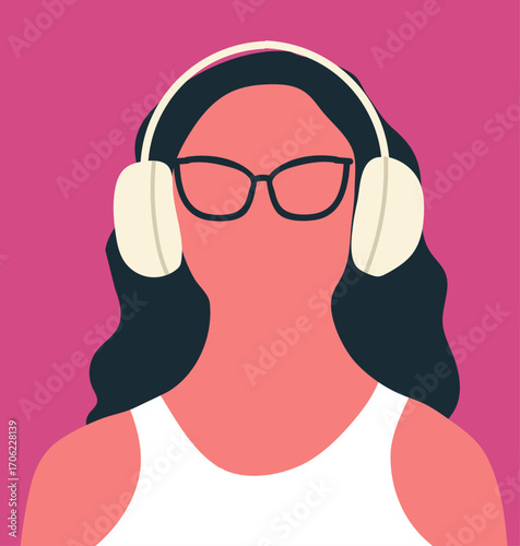 Girl, blank empty face portrait. Abstract faceless female head , blonde with long dark hair. Hand drawn vector illustration.