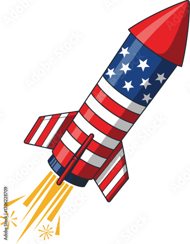 Vector art of american flag rocket blasting off