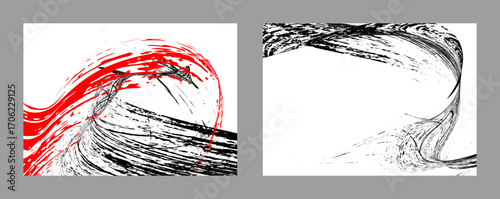 Strokes of black and red paint on a white background. Set of two templates. Graffiti element. Design template for the design of banners, posters, booklets, covers, magazines