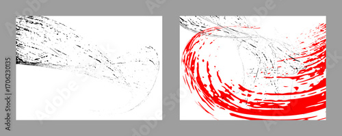 Strokes of black and red paint on a white background. Set of two templates. Graffiti element. Design template for the design of banners, posters, booklets, covers, magazines