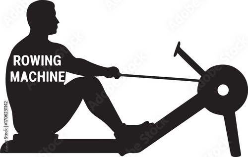 Rowing machine silhouette icon vector, fitness and gym symbol design for cardio, strength, and health.