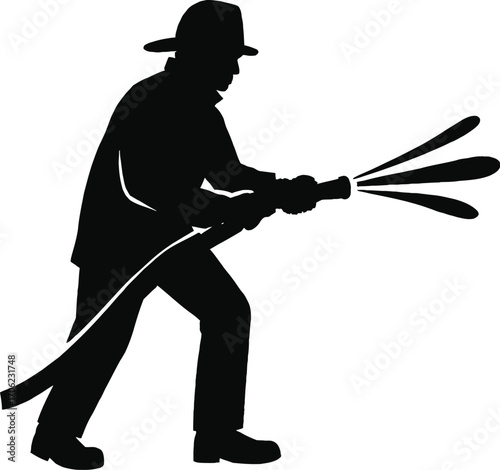 Firefighter silhouette vector illustration, a minimalist black icon of a hero at work