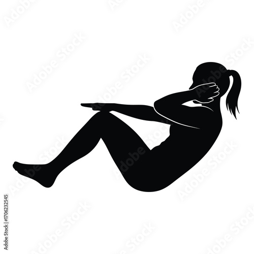 Silhouette of a woman performing a crunch exercise for core strength and fitness silhouette