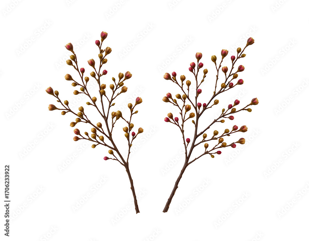 Fototapeta premium Delicate Branches with Colorful Buds for Artistic Nature Designs