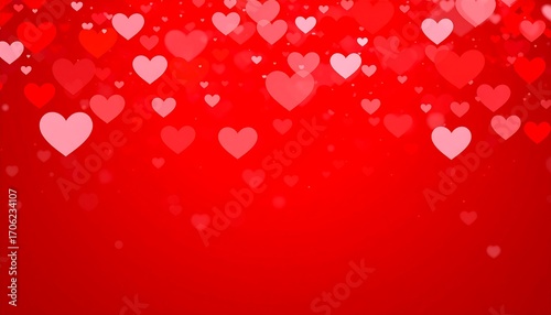 Red hearts falling on red background