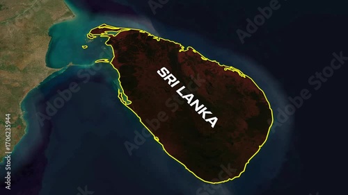 Satellite view of sri lanka island nation in the indian ocean