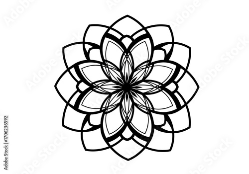 Intricate blackandwhite flower design geometric symmetrical with layered petals