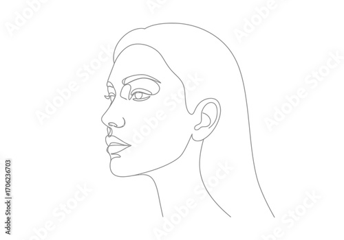 Line art of a womans face in profile featuring delicate features and a minimalist style