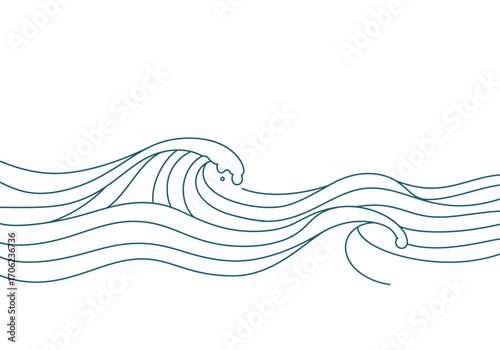 Line art of ocean waves rolling across the frame showcasing a simplified flowing design