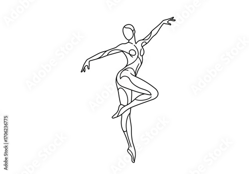 Line drawing of a ballet dancer in a graceful pose balancing on one leg