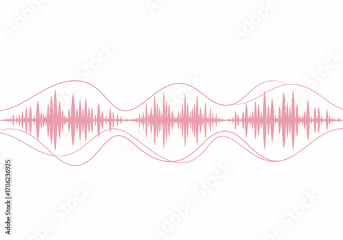 Pink sound wave pattern with sharp peaks and valleys set against a clean white backdrop