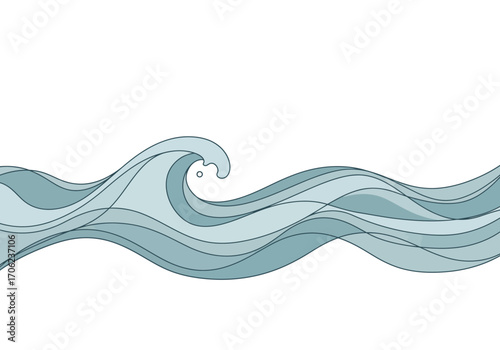 Stylized waves illustration featuring curved lines and varying shades of blue