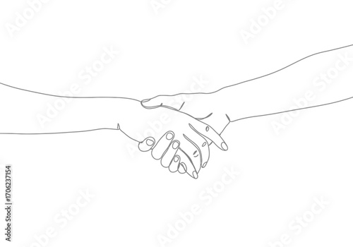 Two hands are shown interlaced in a handshake or holding hands in a simple sketch