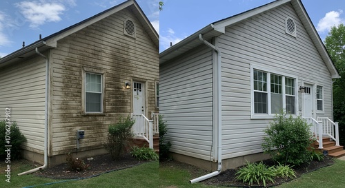 House siding cleaning before and after