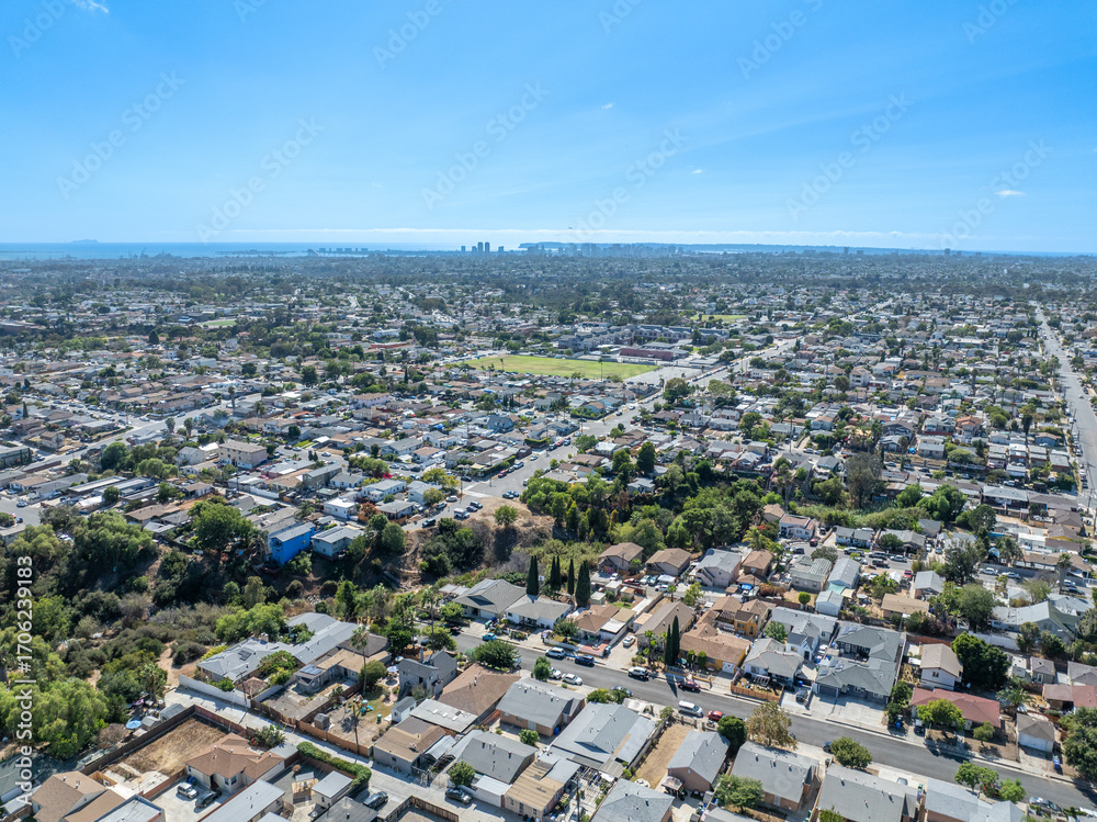 Fototapeta premium Aerial view of City Heights, one of the poorest areas in San Diego, South California, USA