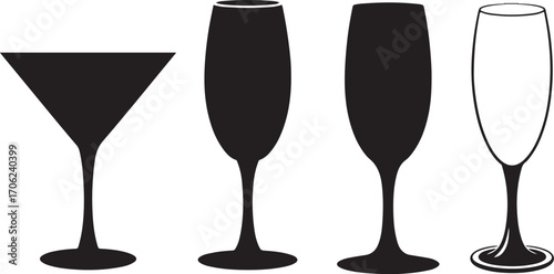 Glass icon set.Various wine glasses. Vector illustration.Set of wine and champagne glass .wine glass icon set .