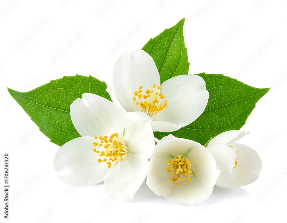 Obraz premium Close-up of jasmine flowers and leaves (1)