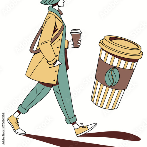 Person with takeaway coffee.