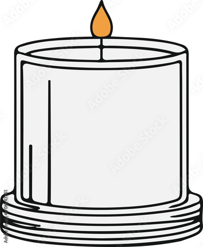 Candles line art vector set illustration. Burning candle flame, light decorative wax pillar, tea light, aromatherapy candle icon 