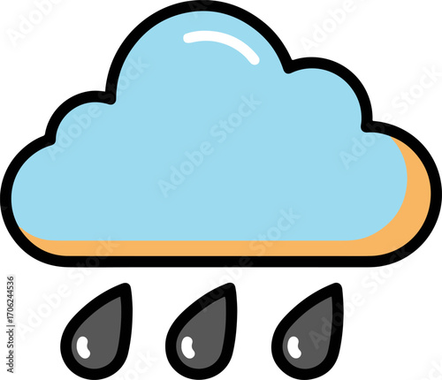 A simple cartoon weather illustration of a blue rain cloud with dark raindrops, depicting a rainy day. This is a flat single icon (27).eps vector
