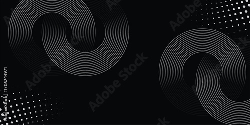 Wallpaper Mural Black abstract background with spiral circle lines, technology futuristic template. eometric pattern black technology background with circles . Torontodigital.ca