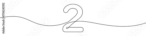 Number "2" in one line art style. Number "2" drawing with editable black stroke