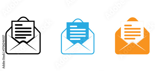 This image shows three simple, flat icons representing email messages in envelopes.
