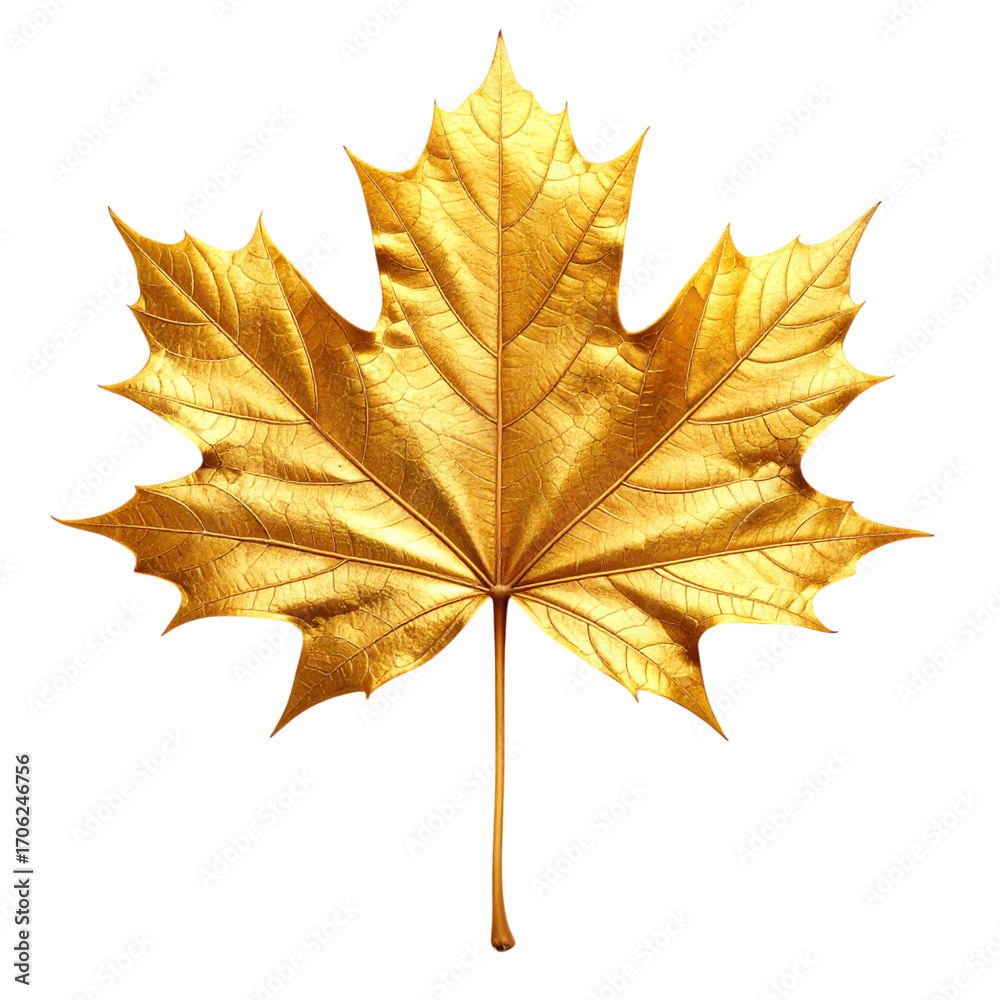 Obraz premium Glistening Gold Maple Leaf An Emblem of Autumnal Splendor and Natural Beauty Detailed Veins and Intricate Textures Create a Luxurious Feel