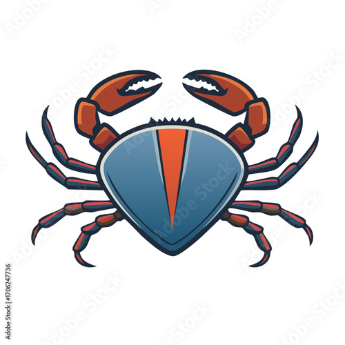 Vibrant stylized marine crab vector illustration with a blue shell and strong orange claws