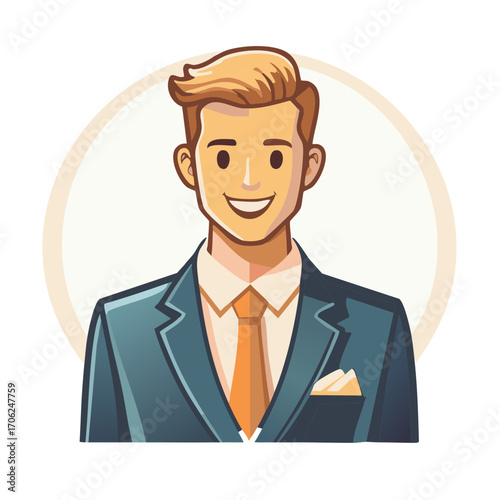Stylized Business Man Portrait with Orange Tie and Pocket Square