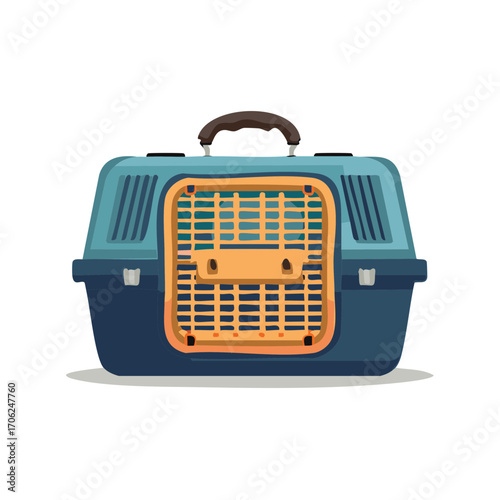 Illustration of a Blue and Yellow Pet Carrier for Small Animals, Isolated on White