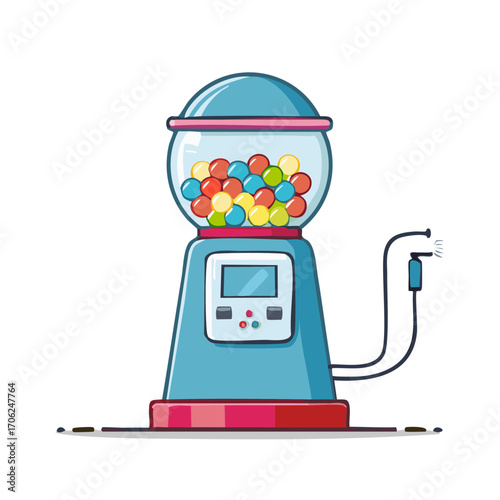 Vending machine with colorful gumballs vector illustration, retro gum machine, fun and vintage candy dispenser for kids