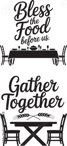 Inspirational bless the food gather together table chairs kitchen wall art decals