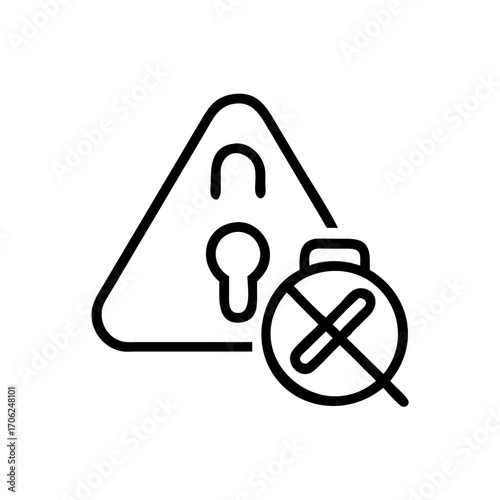 Warning Icon Unlocked Padlock in Triangle, Security Alert Symbol