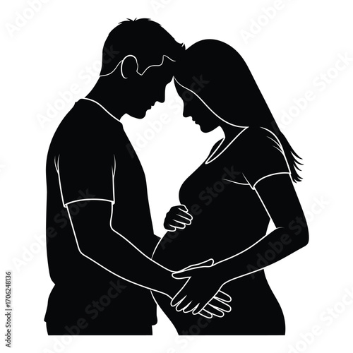 Couple embracing silhouette expecting parents cherishing pregnancy moment together tenderly silhouette