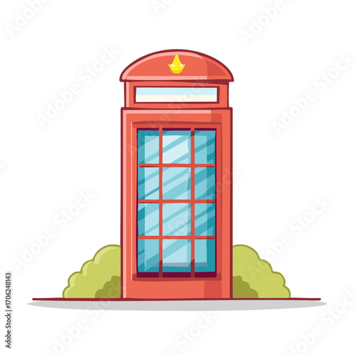 Iconic red British telephone booth cartoon vector illustration