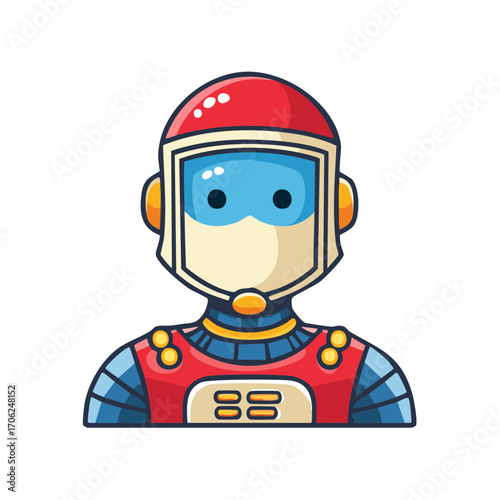 Cartoon illustration of a futuristic astronaut with helmet and suit, vector design