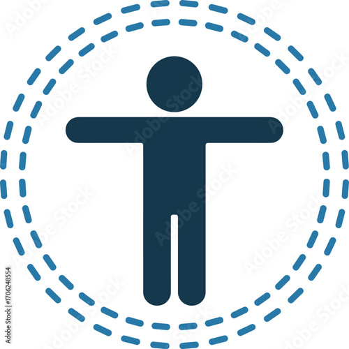 Person Icon Inside Dashed Circle, Safety, Protection, Security Symbol