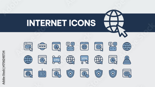 Internet icons collection with globes and cursors vector