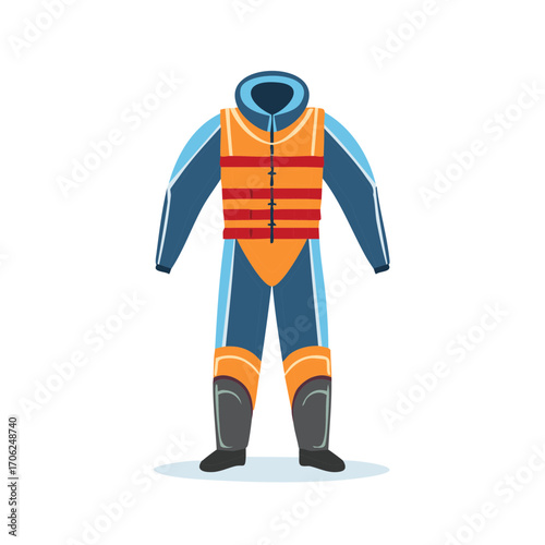 Illustration of a diving suit with orange and blue colors, design