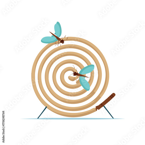 Mosquito coil with two dragonflies, insecticide repellent, vector illustration