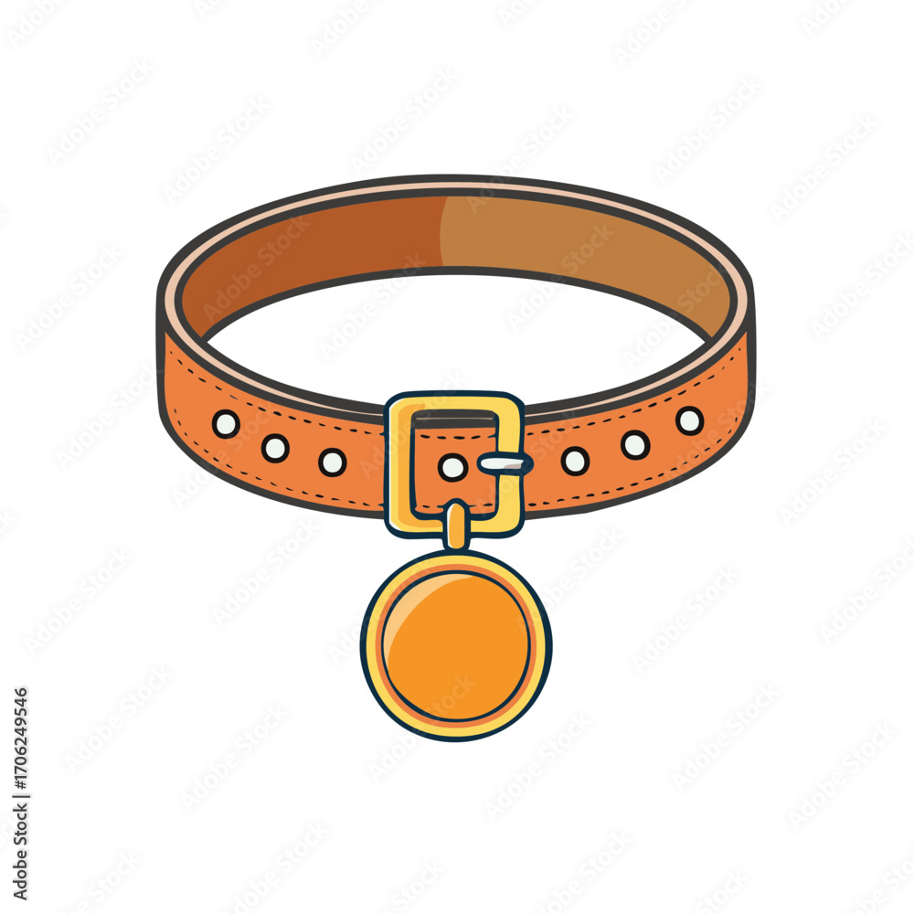 Obraz premium Brown Leather Pet Collar with Golden Tag for Dog or Cat Identification Accessory